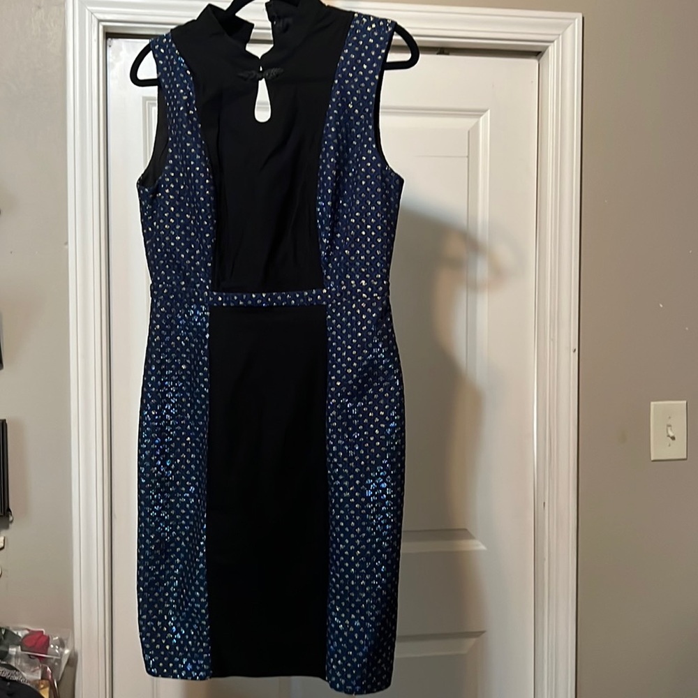 ModCloth shimmer blue and black Rayon sheath dress
